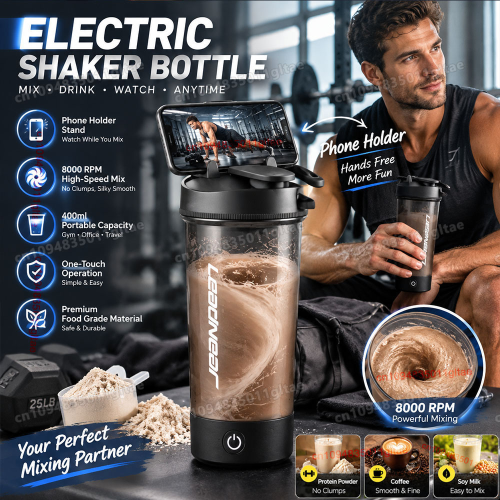 Protein Bar - 400～700mlの電動シェイカーカップ。自動攪拌機能付きで、プロテインシェイクや食事の代替品として最適。持ち運び可能で、アウトドアやスポーツでの使用にも適したミキシングカップ。